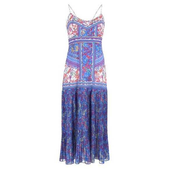 Saloni Printed Pleated Midi Dress in Multicolor Polyester